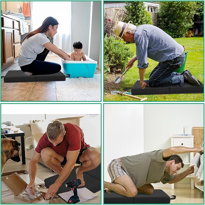 Garden Kneeling Pad, Memory Foam Knee Cushions for Gardening, Extra Thick Knee Pad, Water Resistant Prayer Pillow for Work, Yoga, Physical Therapy(Black)