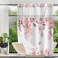 No Hook Shower Curtain and Liner Set, Pink Eucalyptus Floral Shower Curtains for Bathroom, Bath Curtain Sets with Snap in Liner, Waterproof with See Through Top Window, 71x77 Inches