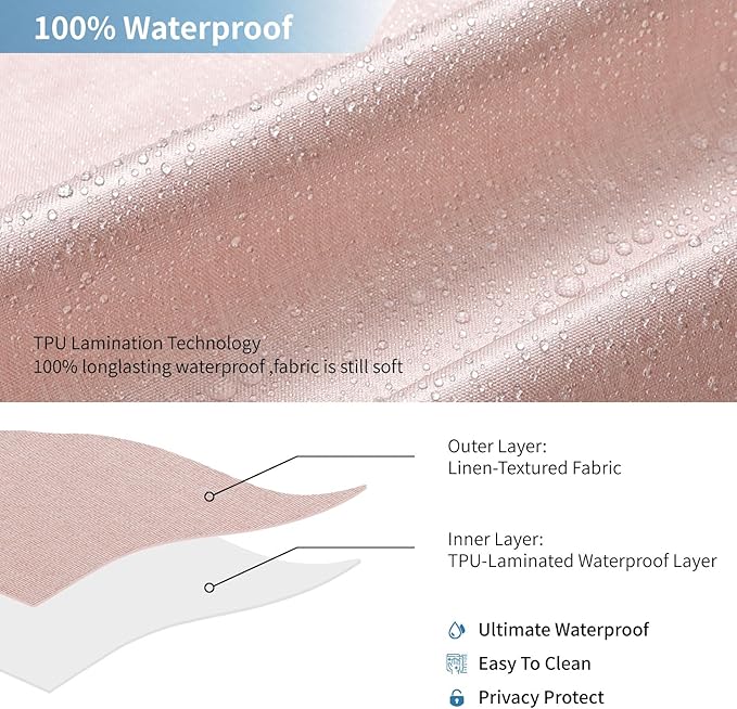 2-in-1 Waterproof Extra Long Fabric Shower Curtain or Liner,Linen Textured,84 Inch Breathable TPU & Washable Bathroom Shower Curtain Set with 12 Plastic Hooks,Modern,72"x84" Blush