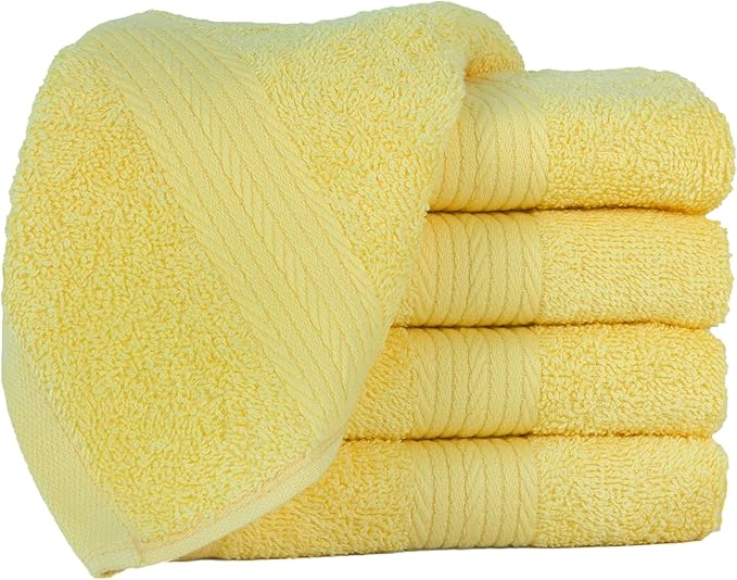 Ample Decor Yellow Washcloths Pack of 5 12 X 12 Inch 100% Cotton 600 GSM, Soft Absorbent and Reusable Fingertip Towels, Ideal for Bathroom and Powder Room
