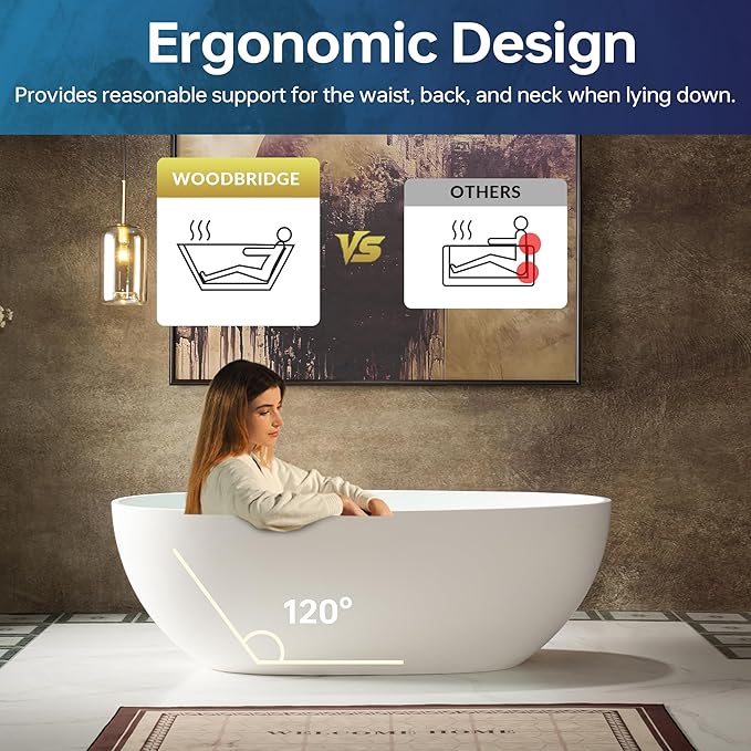 WOODBRIDGE 67 in. x 30.75 in. Stone Resin Luxury Contemporary Solid Surface Freestanding Bathtub in Matte White