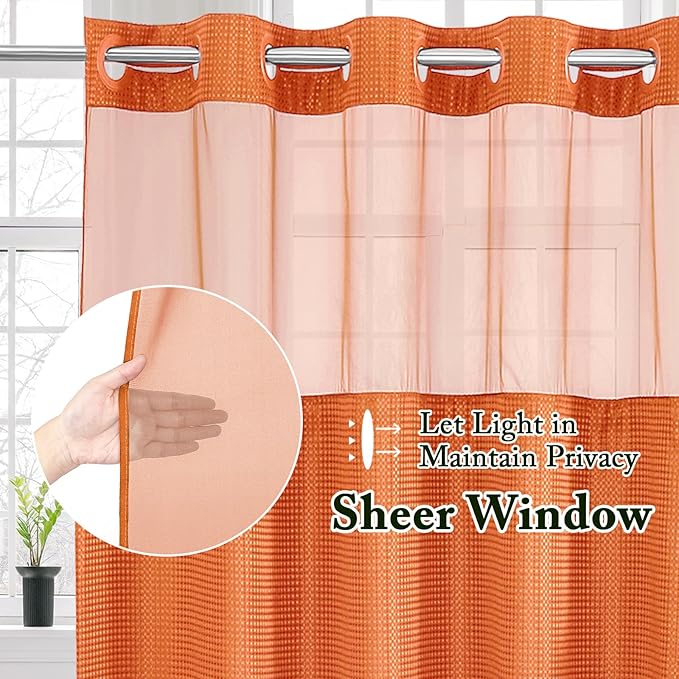 Gibelle Stall Small Shower Curtain 36x74, Waffle Weave Shower Curtain with Snap-in Fabric Liner Set, No Hooks Needed, Hotel Style with Mesh Top Window, Burnt Orange