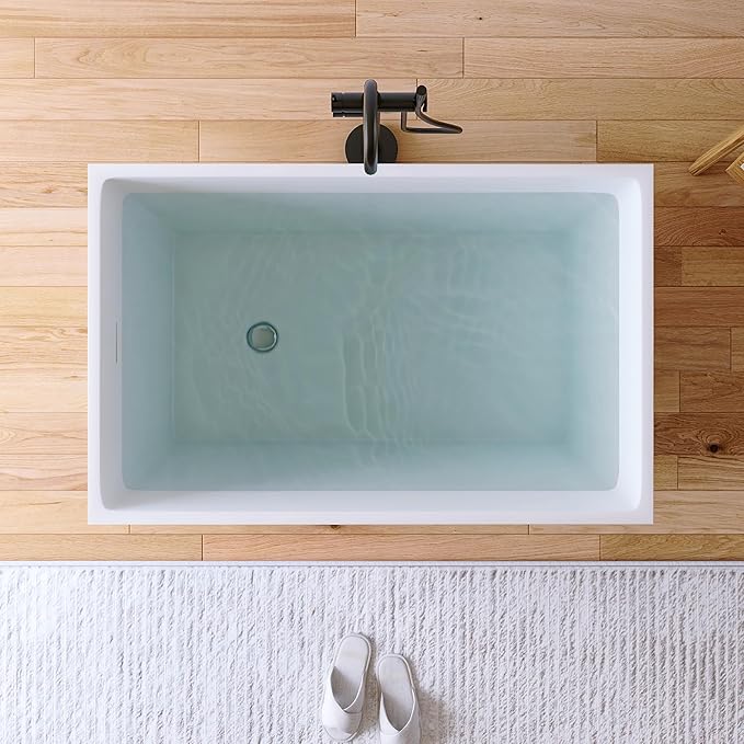 43" Acrylic Freestanding Bathtubs, Stand Alone Tub, Japanese Soaking Tub for Bathroom, Integrated Overflow and Drain, cUPC Certified, Gloss White