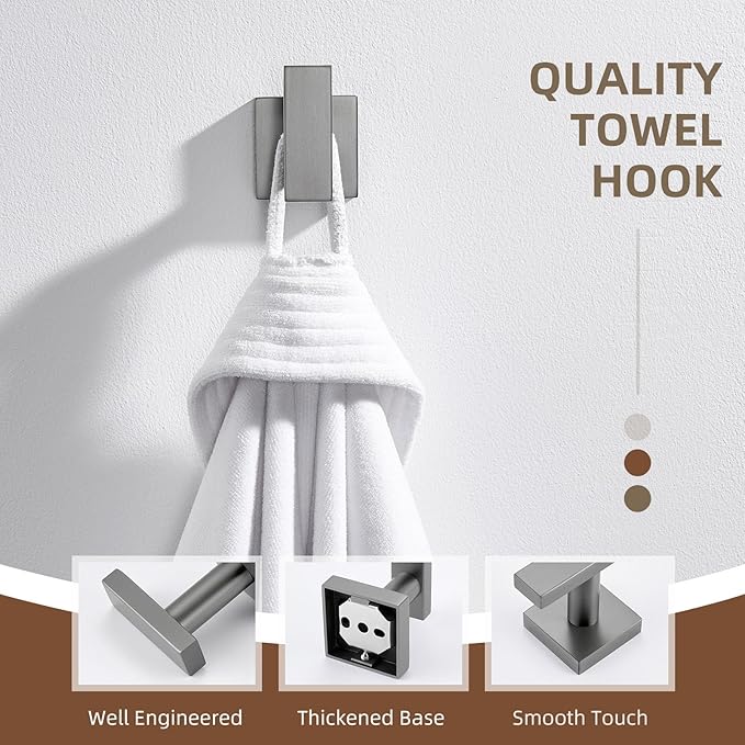 Angle Simple Square Towel Hook, SUS304 Stainless Steel Robe Coat Hook for Bathroom, Hand Towel Holder, Gunmetal Gray