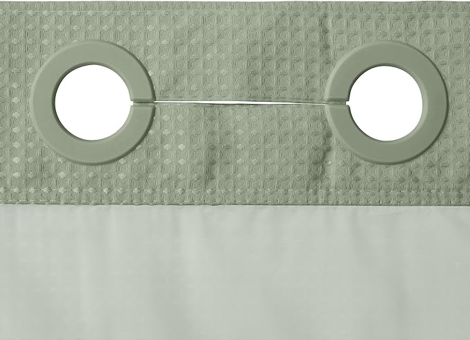 River Dream Green Heavyweight No Hooks Required Shower Curtain with Snap in Liner - Dotted Waffle Weave,Hotel Grade,Spa Like Bath Curtain,71W x 74H