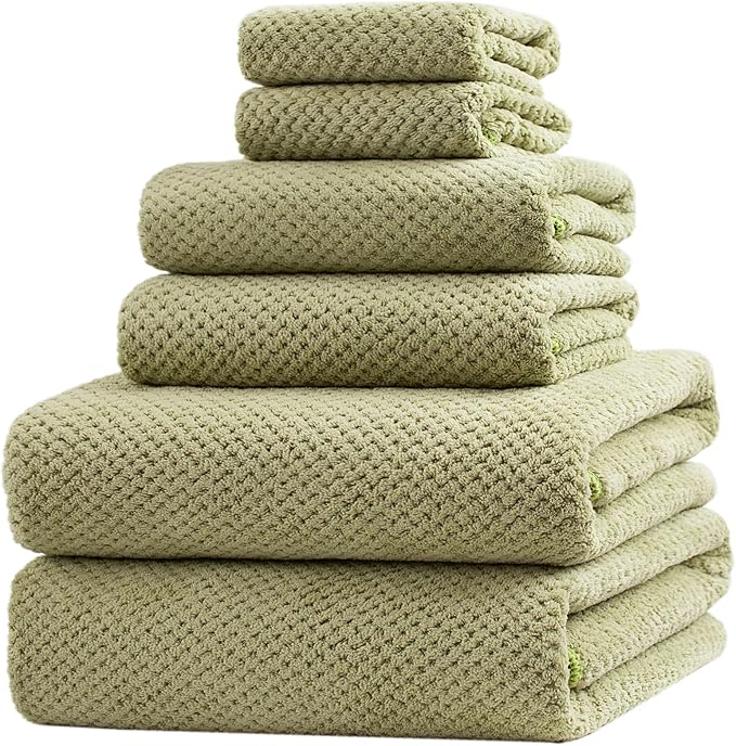 Extra Large Bath Towels Set for Bathroom 30x60 Inches Super Soft Light Weight Quick Dry Microfiber Shower Towels (Sage Green,6 Piece)