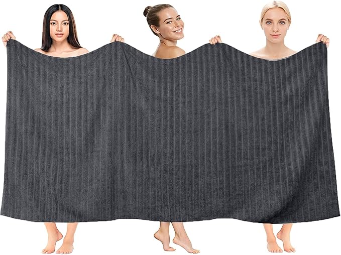 DAN RIVER Pack of 2 Bath Sheet 35x70 Inches, Extra Large Ribbed Bath Towels Oversized, Absorbent Cotton Towels for Bathroom - Dark Gray