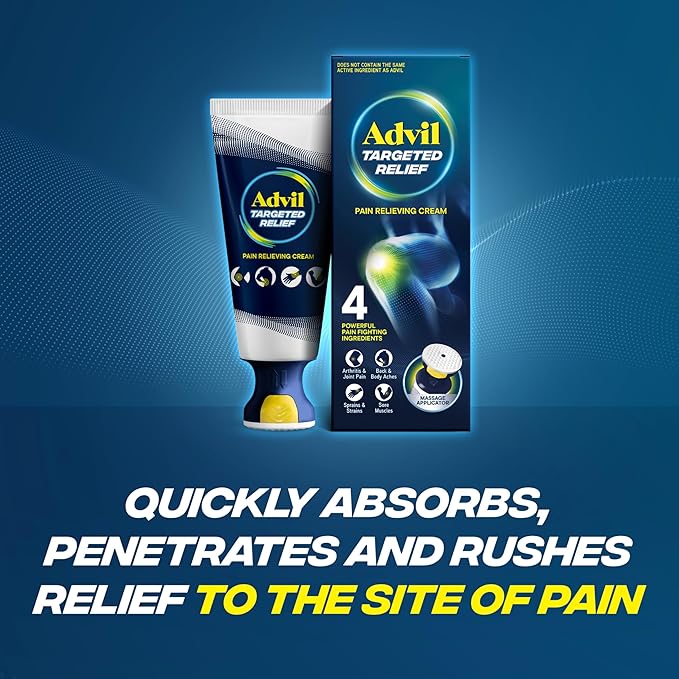 Advil Targeted Relief Pain Relieving Cream with Massage Applicator, Up to 8 Hours of Powerful Relief of Minor Arthritis Pain, Joint Pain, Lower Back Pain and Muscle Pain, 2.5 oz