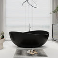 SJ STAR&JANE 63" x 38" Solid Surface Freestanding Bathtub, Oval Soaking Tub with Overflow and Pop-up Drain for Bathroom Matte Black