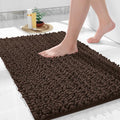 Yimobra Bathroom Rugs Non Slip Washable - Ultra Soft Absorbent Chenille Bath Mat, Quick Dry Shaggy Floor Carpet for Tub Shower, Brown Home Decor Accessories, 24x17 Inch