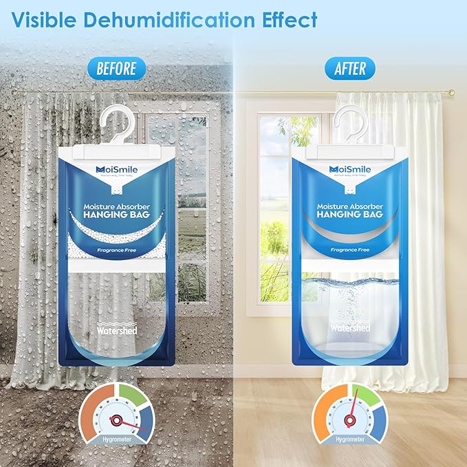 Moisture Absorbers 10 Pack Fragrance Free, Hanging Closet Dehumidifier Bags, Humidity Absorber, Compact Eliminates Odors Humidity Packs for Car, Bathroom, Bedroom, Basement, 9.8OZ