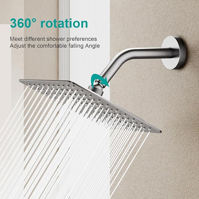 Square Rain Shower Head, High Flow Stainless Steel,Work with any decorative style，All Metal Rainfall Shower Head (Brushed Nickel, 8)