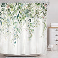 Riyidecor Sage Green Eucalyptus Leaves Shower Curtain for Bathroom Decor 72Wx72H Wooden Rustic Leaf Plants Botanical Spring Floral Art Printed Fabric Polyester Waterproof 12 Pack Plastic