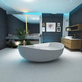 Stone Resin Freestanding Bathtub 71", Elegant Oval Shape Soaking Tub, Solid Surface Stand Alone Bathtub with Drain & Integrated Slotted Overflow Matte White AMMG015-1800