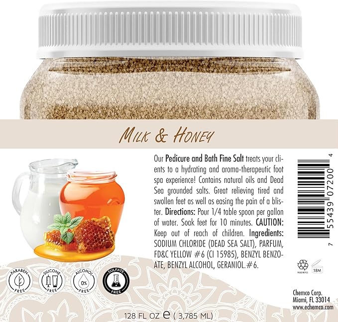 SPA REDI - Detox Foot Soak Pedicure and Bath Fine Salt, Milk and Honey, 128 Oz - Made with Dead Sea Salts, Argan Oil, Coconut Oil, and Essential Oil - Hydrates, Softens and Moisturizes