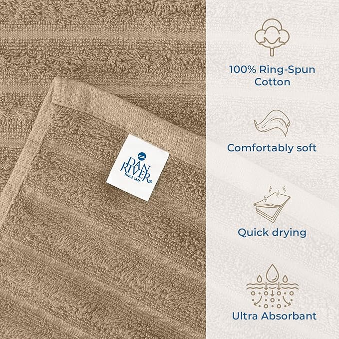 DAN RIVER Pack of 2 Bath Sheet 35x70 Inches, Ribbed Big Towels Oversized Extra Large Bath Towel, Absorbent Organic Cotton Towel - Tan