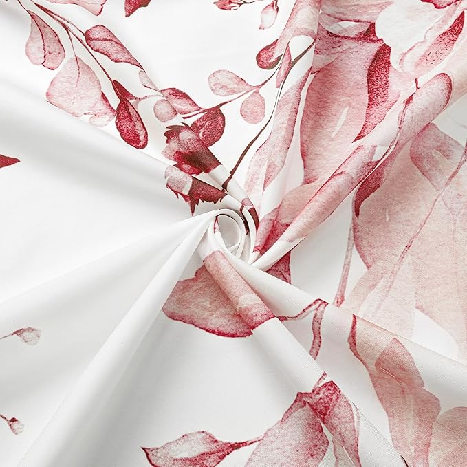 Gibelle Pink Eucalyptus Shower Curtain, Watercolor Plant Leaves with Floral Bathroom Shower Curtain Set, 72x72
