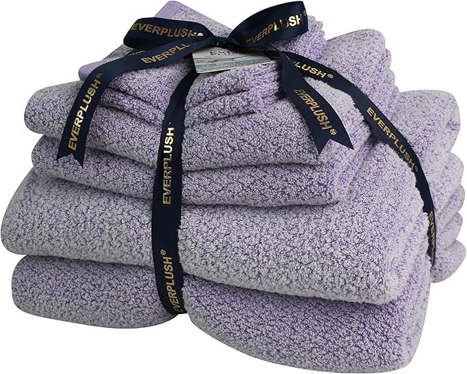 Everplush Diamond Jacquard 6 Pieces Bath Towel Set, Luxury Super Soft Oversized everplush Towels, Highly Absorbent everplush Diamond Jacquard Quick Dry Bath Towel for Lavender Towels Bathroom Sets
