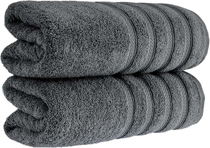 HALLEY Turkish 2 Pack Premium Bath Towels (2 Pieces) 650 GSM Highly Absorbent Super Soft 100% Cotton - 2 Bath Towels (Darkgray)