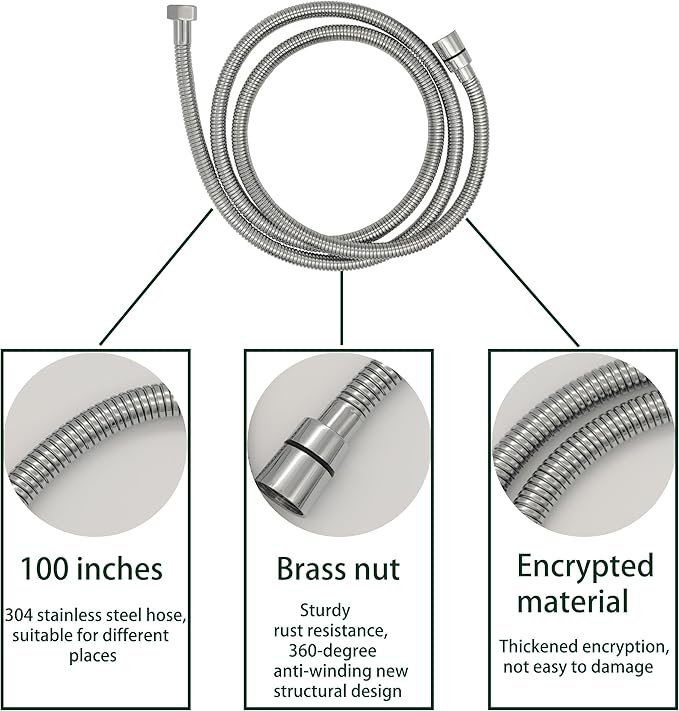 RV Outdoor Shower Head Kit with Garden Hose Fitting and Suction Cup - RV Outside Shower - Easily Installed and Removed On Outside of Camper (Chrome, 100 Inches Hose)