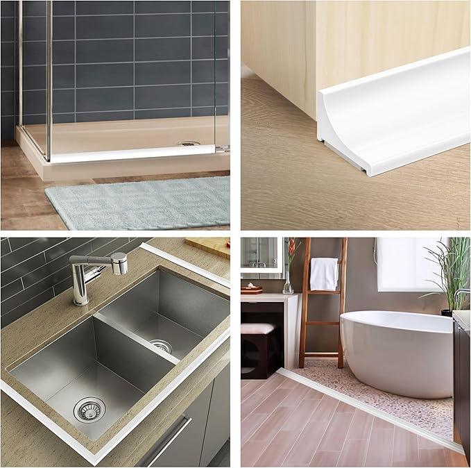 98Inch Shower Threshold Water Dam, Self-Adhesive Silicone Shower Barrier Water Stopper Shower Door Bottom Seal Strip Shower Splash Guard for Bathroom Kitchen Bathtub