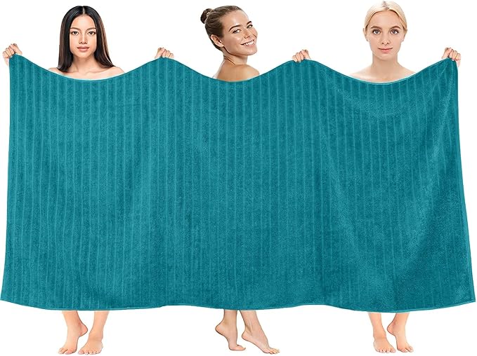 DAN RIVER Pack of 2 Bath Sheet 35x70 Inches, Premium Ribbed Oversized Towels for Adults, Super Soft and Quick Dry - Teal
