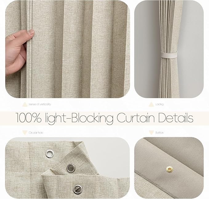 Accordian Door Curtain, 100% Blackout Folding Magnetic Doorway Curtains,Linen Style Closet Doors,for Room Divider,Privacy Protection（W72 x L78,Beige,1 Panel）