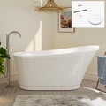FerdY Langkawi 59" Acrylic Freestanding Bathtub, White Modern Stand Alone Soaking Bathtub, cUPC Certified, Polished White Drain and Minimalist Linear Design Overflow Included, Easy to Install, 02568T