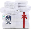 Utopia Towels 8 Piece Premium Towel Set, 2 Bath, 2 Hand, and 4 Washcloths, 100% Ring Spun Cotton, Highly Absorbent Towels for Bathroom, Sports, and Hotel, White