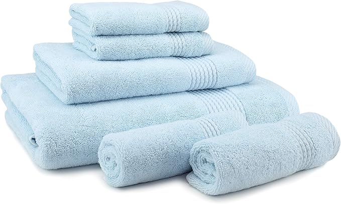 East'N Blue Lara Premium Bath Towel Set 6 Piece - Soft & Highly Absorbent Bathroom Towel Set, 100% Luxury Turkish Cotton, Flannel Bath Towels, 1 Bath Towel, 1 Hand Towel, 4 Washcloths - Ice Blue