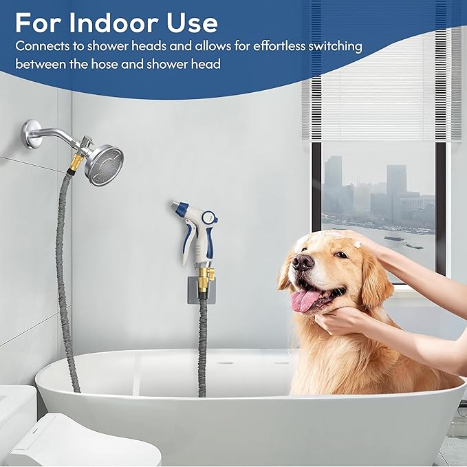 Indoor Hose Attachment with Handheld Sprayer for Dog Washing, Plant Watering, and Cleaning (50 FT) Long Hose with Universal Shower Head Adapter and Dog Shower Attachment