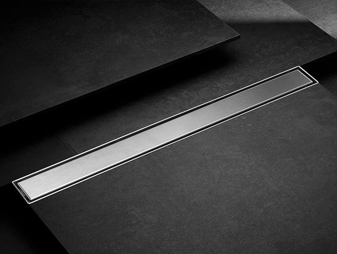 HEATGENE Linear Shower Drain 36-Inch, Stainless Steel Rectangle Shower Floor Drain with 2-in-1 Flat & Tile Insert Cover, Shower Drain with Leveling Feet & Hair Strainer, Brushed