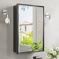 16x24 Pre-Assembled Black Medicine Cabinet with Mirror, Surface or Recessed Medicine Cabinet Mirror for Bathroom, Aluminum Beveled Frame Bathroom Vanity Mirror with Adjustable Shelves Storage