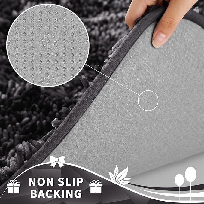 Yimobra Toilet Rugs U Shaped Washable, Soft Comfortable Toilet Mat for Bathroom Floor, Non-Slip Contour Bathroom Rugs for Toilet, Fluffy, Thick, Dry Quickly Absorbent Water, 24 x 20, Dark Grey