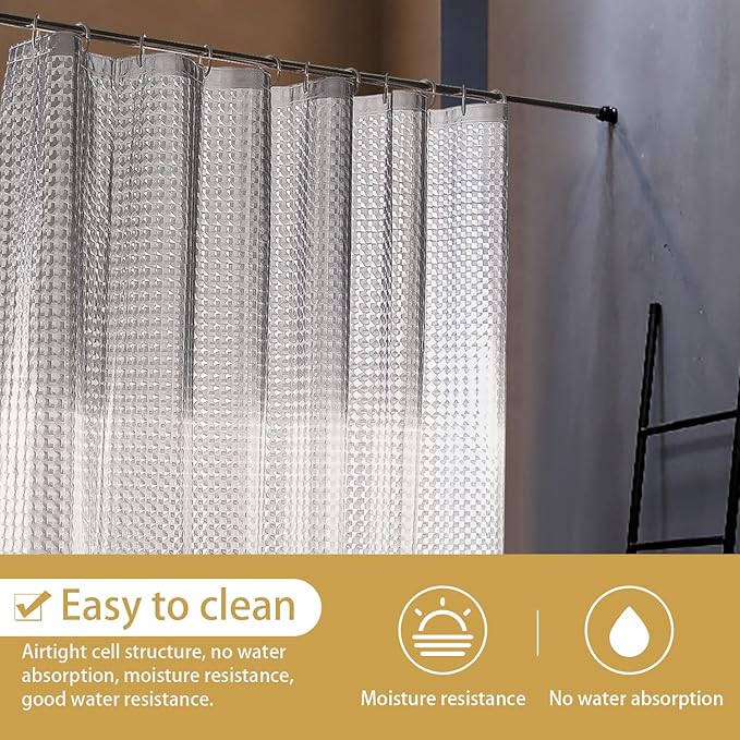 NTBAY EVA Semi-Transparent Clear Shower Curtain with Gray and White Gradient, Water-Repellent Liner with 3 Magnets for Bathroom, 72x72 Inches