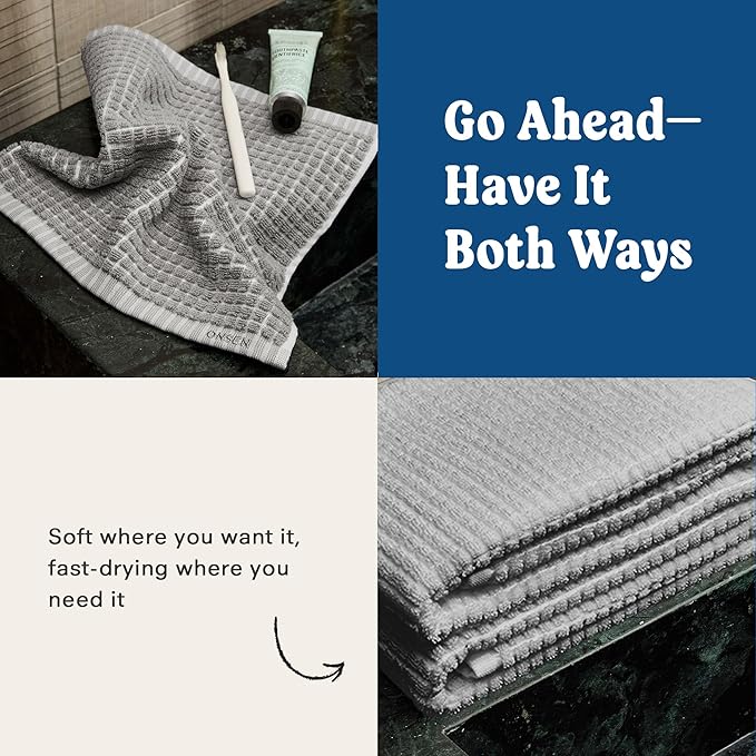 ONSEN Terry Cotton Waffle Face Towel Set – 4 Pack Luxury Cotton Face Towels, Quick Dry & Absorbent Washcloths – Soft, Lightweight, Durable Bathroom Towels for Everyday Use (Grey Fog, 12x12 in)
