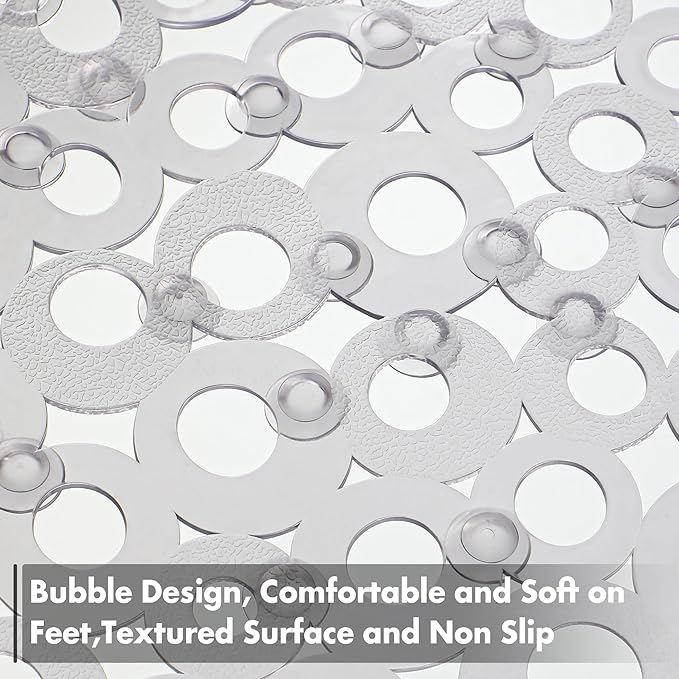 WELTRXE Oval Bathtub Mat Non Slip, Grey Bubbles Bath Mats for Tub, Shower Mat with Drain Holes, Suction Cups, Machine Washable Bath Tub Mat, BPA, Latex, Phthalate Free for Bathroom, 27 x 14 Inch