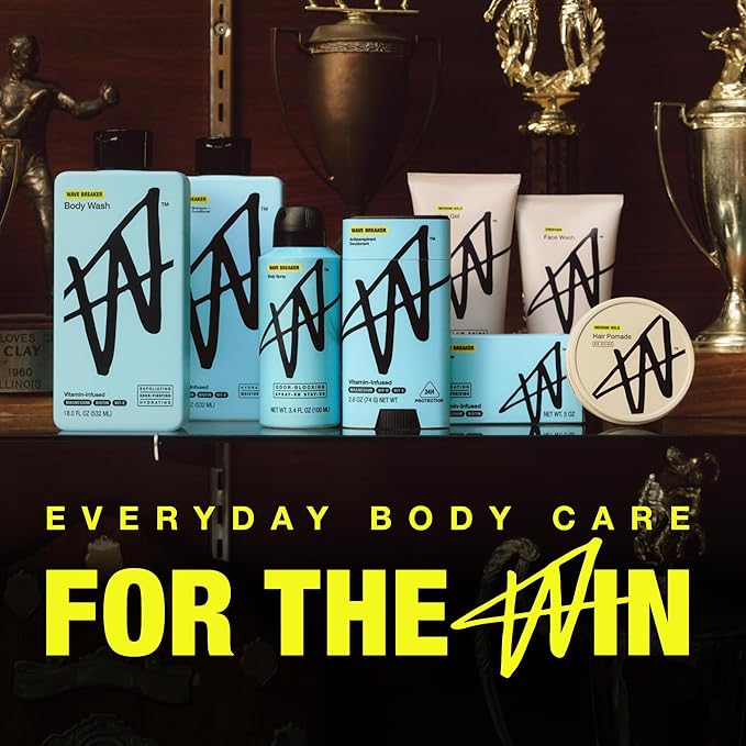 W By Jake Paul Body Wash for Men, Exfoliating Shower Gel with Jojoba Oil, Deep Clean Hydrating Mens Bodywash, Wave Breaker Scent, 18 fl oz