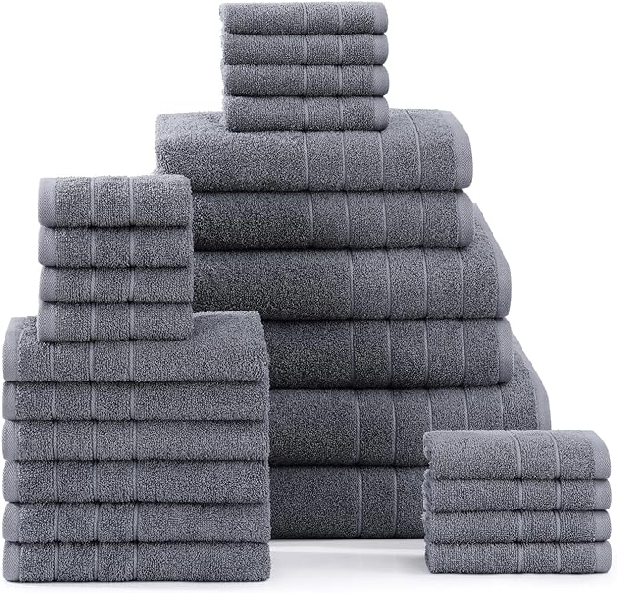 Casa Platino 100% Cotton Bath Towel Set – 24 Pc Set with Ring Spun Terry, Ultra Soft & Absorbent, Everyday Use Towels, Gentle on Skin, Maintains Texture After Wash – Cool Grey
