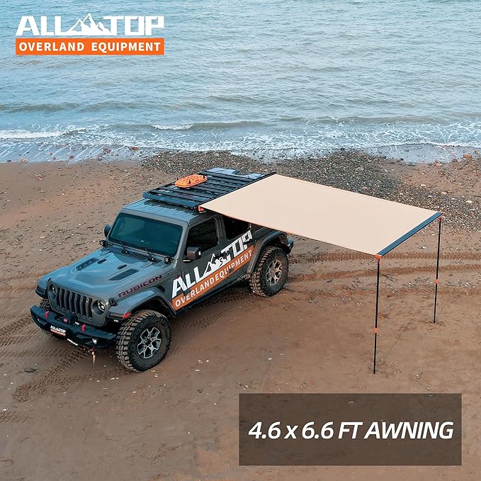 ALL-TOP Vehicle Awning 4.6'x8.2' Roof Rack Pull-Out Sun Shade UV50+, Weatherproof 4x4 Side Awning for Camping & Overland (Hardware Included)