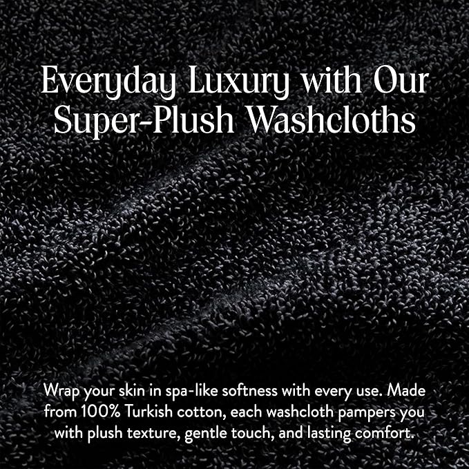 Brooklinen Super-Plush Turkish Cotton Washcloths - Set of 2 - Cotton, 820 GSM, Highly Absorbent, Machine Washable, Perfect for Home & Bathroom (13" x 13", Marled Black)