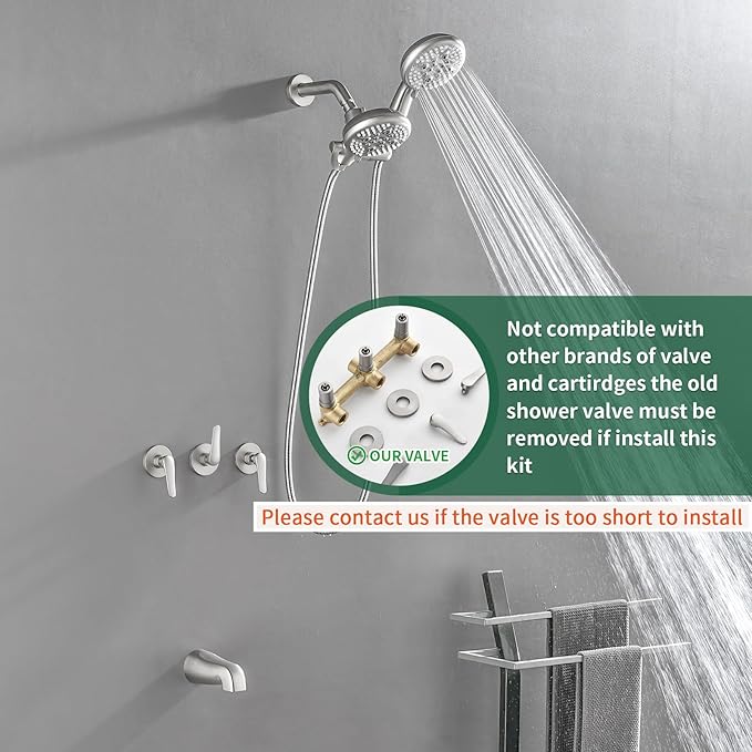 3 Handle Shower Faucet Set Shower System with Tub Spout Bathtub Faucet Set Shower Head Combo Set Complete Tub and Shower Faucet Combo Shower Fixtures Trim Kit Brushed Nickel