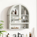 Arched Wall Cabinet with Acrylic Door, Large Wooden Wall Mounted Bathroom Cabinet, Modern Hanging Medicine Cabinet with Adjustable Shelf and Open Shelf, White