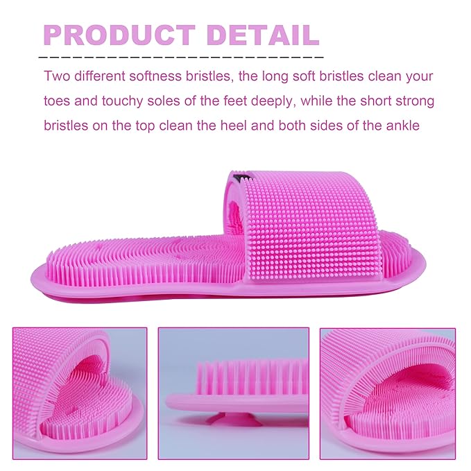 Shower Foot Scrubber with Non-Slip Suction Cups, Silicone Bristle Shower Foot Cleaning Brush Slipper for Spa Massager Exfoliating Dead Skin Remover (1 PCS) (Pink)