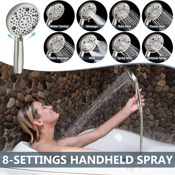 Aolemi 3 Handles Tub Shower Faucet Set with Valve Bathtub Combo Set Shower System Complete Trim Kit Wall Mounted Brushed Nickel
