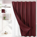 3 in 1 Shower Curtain Set, Burgundy Waffle Shower Curtain and PEVA Liner Set with 12 Stainless Steel Shower Curtain Hooks, Waterproof Fabric Shower Curtains for Bathroom, 72 W x 72 H