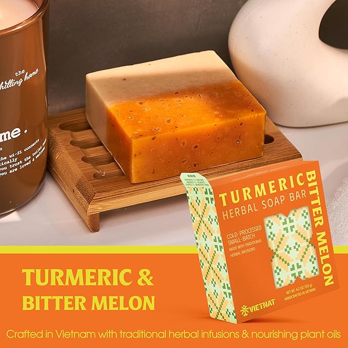 Turmeric & Bitter Melon Soap Bar (Pack of 5) – 2-in-1 Cleansing & Balancing, Cold Process Handmade Bar with Natural Botanicals, Gentle Soap for Oily Skin