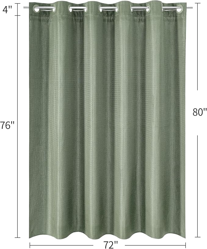 MitoVilla Sage Green Waffle Long Shower Curtain Liner Set 72 x 80, No Hooks Required 80 inch Long Fabric Cloth Shower Curtain Set with Cloth Snap-in Liner for Modern Hotel Bathroom Decor