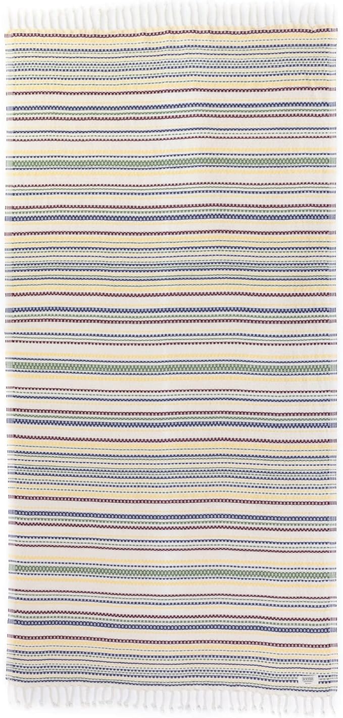 Teema Large Turkish Beach Towel - 100% Turkish Cotton - Sand Free - Fast Drying - Versatile and Multi-Use - The Shoreline (Colorful)