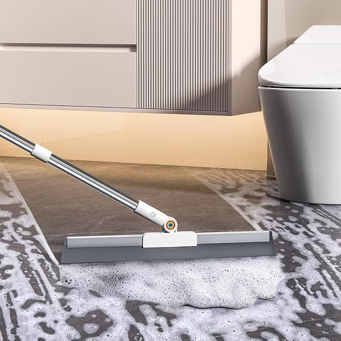Squeegee Broom for Floor, 18" Heavy Duty Floor Squeegee with Rubber Scrubbing Teeth, 2-in-1 Magic Silicone Broom for Pet Hair, Dust, Water, Tile and Carpet, 61" Long Handle